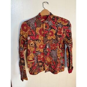 Chicos Reversible Floral Jacket Women Size 0 Red Gold Black Button Front